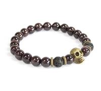 Bronze Skull / Blood Stone Gemstone Bracelet