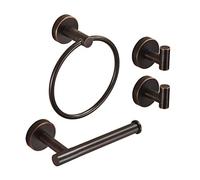 Bronze Toilet Paper Holder Towel Holder Towel Hooks,Oil Rubbed Toilet Paper Roll Holder Towel Ring Bathroom Hardware Set,Wall Mounted Rustic Farmhouse Rustproof Stainless Steel Bath Accessories 4PC