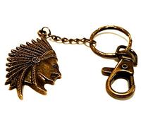Bronze Tone Indian Native American Apache Line Dancing Keychain Bag Charm Keyring Plains Drifter Cowboys & Indians Western Fan Indian Head