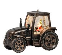 Bronze Tractor Snow Globe, Lighted Santa Christmas Snow Globe Lantern with 6H Timer, Battery & USB Powered Lantern, Christmas Decorations Indoor Gifts for Old Man, Father