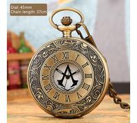 (Bronze Waist Chain) Antique Pocket Watch Assassin's Creed Style Roman Numeral Necklace Pendant Watch