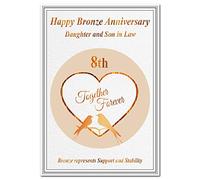 Bronze Wedding Anniversary Cards 8th Year Eight 8 Happy Milestone Greeting (Daughter and Son in Law Card - Lovebirds)