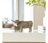 Bronzed Highland Cow And Calf Ornament