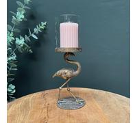 Bronzed Metal Flamingo Candle Holder with Glass Candle Sleeve 33cm