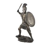 Bronzed Spartan Warrior with Sword and Hoplite Shield Statue
