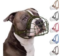 Dog Muzzle for Pitbulls Metal Wire Basket Amstaff Mask for Medium Large Dogs (Military Green)
