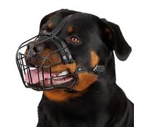 BRONZEDOG Dog Muzzle Adjustable Durable Metal Wire Basket for Large and Extra Large Dogs with Leather Straps Breathable, Drinkable, Training, Prevents Biting