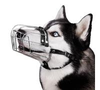 BRONZEDOG Dog Muzzle Adjustable Durable Metal Wire Basket for Large and Extra Large Dogs with Leather Straps Breathable, Drinkable, Training, Prevents Biting