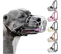 BRONZEDOG Pitbull Dog Muzzle Adjustable Metal Mask Wire Basket for Amstaff, Pit Bull, Large Dogs (Leather, Steel)