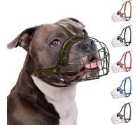 BRONZEDOG Pitbull Dog Muzzle Adjustable Metal Mask Wire Basket for Amstaff, Pit Bull, Large Dogs (Nylon, Military Green)