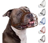 BRONZEDOG Pitbull Dog Muzzle Adjustable Metal Mask Wire Basket for Amstaff, Pit Bull, Large Dogs (Nylon, Brown)