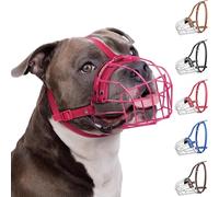 BRONZEDOG Pitbull Dog Muzzle Adjustable Metal Mask Wire Basket for Amstaff, Pit Bull, Large Dogs (Nylon, Pink)