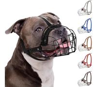 BRONZEDOG Pitbull Dog Muzzle Adjustable Metal Mask Wire Basket for Amstaff, Pit Bull, Large Dogs (Nylon, Black)