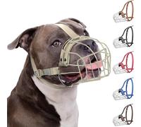 BRONZEDOG Pitbull Dog Muzzle Adjustable Metal Mask Wire Basket for Amstaff, Pit Bull, Large Dogs (Nylon, Grey)