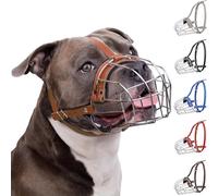 BRONZEDOG Pitbull Dog Muzzle Breathable Metal Basket for Large Dogs Amstaff Staffordshire Terrier Biting Chewing Barking (one size, Leather Brown)