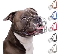 BRONZEDOG Pitbull Dog Muzzle Breathable Metal Basket for Large Dogs Amstaff Staffordshire Terrier Biting Chewing Barking (Leather, Dark Brown)
