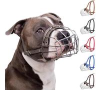 BRONZEDOG Pitbull Dog Muzzle Breathable Metal Basket for Large Dogs Amstaff Staffordshire Terrier Biting Chewing Barking (Gray)