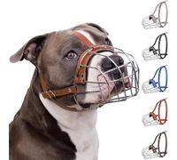 BRONZEDOG Pitbull Dog Muzzle Breathable Metal Basket for Large Dogs Amstaff Staffordshire Terrier Biting Chewing Barking (one size, Leather Brown)