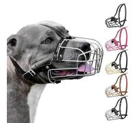 BRONZEDOG Pitbull Dog Muzzle Metal Mask Amstaff Wire Basket Pit Bull Adjustable Leather Straps for Large Dogs (Steel)