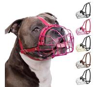 BRONZEDOG Pitbull Dog Muzzle Metal Mask Amstaff Wire Basket Pit Bull Adjustable Leather Straps for Large Dogs