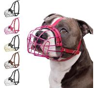BRONZEDOG Pitbull Dog Muzzle Metal Mask Amstaff Wire Basket Pit Bull Adjustable Leather Straps for Large Dogs (Pink)