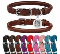 BRONZEDOG Rolled Leather Dog Collar for Small Medium Large Dogs with QR ID Tag (Chocolate Brown, S: 30-36 cm)