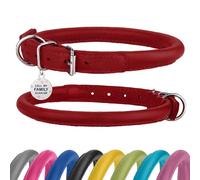 BRONZEDOG Rolled Leather Dog Collar Round Rope Pet Collars for Small Medium Large Dogs Puppy Cat Red Pink Blue Teal Brown Rose Green (Neck Size 9'' - 11'', Red)