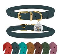 BRONZEDOG Rolled Leather Dog Collar with QR ID Tag Adjustable Soft Round Collars for Small Medium Large Dogs Puppy Cat (Denim, 40-48 cm)