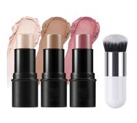 Bronzer Stick, 3 Pcs Contour Stick And 1 Pcs Brush, Contour Kit, For Cheeks, Eyes And Lips, Long-Lasting Waterproof Smooth All-In-One Facial Makeup Set For All Skin Types