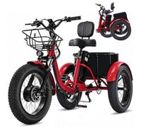 Broobey Electric Tricycle for Adults 48V15Ah Etrike 20"x4" Fat Tire Electric Trike 3-Wheel Folding Electric Tricycle Max 20KM/H With a large-capacity bike basket（red）