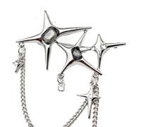 Brooch Lapel Pin for Men 3Pcs Four-Pointed Star Brooch Metal Chain Five Stars Pins Simple Temperament Exquisite Badge Coat Suit Accessories