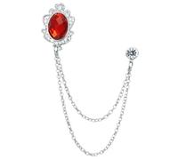 Brooch Lapel Pin for Men 8Pcs Crystal Tassel Chain Brooches Personality Suit Badge Dress Corsage Brooch Jewelry Luxury Men Accessories(Sliver Red)