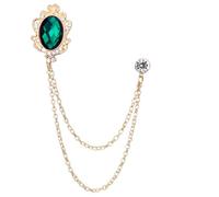 Brooch Lapel Pin for Men 8Pcs Crystal Tassel Chain Brooches Personality Suit Badge Dress Corsage Brooch Jewelry Luxury Men Accessories(Gold Green)