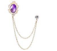 Brooch Lapel Pin for Men 8Pcs Crystal Tassel Chain Brooches Personality Suit Badge Dress Corsage Brooch Jewelry Luxury Men Accessories(Gold Purple)