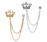 Brooch Lapel Pin for Men 8Pcs Korean British Style Chain Crown Brooch Suit Tassel Chain Lapel Pin Badge Retro Men Accessories Wedding Banquet Jewelry Gift(Gold)