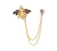 Brooch Lapel Pin for Men Bee with Hanging Chain Brooch Lapel Pin Badge Coat Suit Wedding Gift Party Shirt Collar Accessories Golden & Black