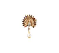 Brooch Lapel Pin for Men Dancing Peacock with Multi Colour Stones and Hanging Pearl Lapel Pin for Men and Women LP-49