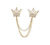 Brooch Lapel Pin for Men Double Kings Crown with Stone Detailing Chain Lapel Pin Badge Coat Suit Jacket Wedding Gift Party Shirt Collar Accessories Brooch