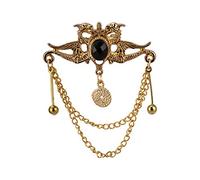 Brooch Lapel Pin for Men Dragon Protected Precious Black Stone with Hanging and Gold Medal Lapel Pin Badge Coat Suit Wedding Gift Party Shirt Collar Accessories