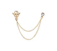 Brooch Lapel Pin for Men Gold Skull with Star Eyes and Hat Detailing Hanging Chain Lapel Pin Badge Coat Suit Wedding Gift Party Shirt Collar Accessories