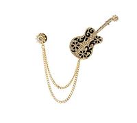 Brooch Lapel Pin for Men Gold Stone Guitar with Sunshine and Hanging Chain Lapel Pin Badge Coat Suit Wedding Gift Party Shirt Collar Accessories Golden