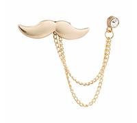 Brooch Lapel Pin for Men Golden Moustache with Stone Hanging Chain Lapel PinGolden Badge Coat Suit Wedding Gift Party Shirt Collar Accessories