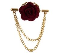 Brooch Lapel Pin for Men Maroon Flower with Double Hanging Chain Lapel Pin Badge Coat Suit Wedding Gift Party Shirt Collar Accessories