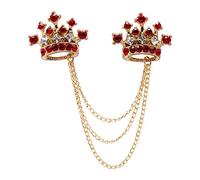 Brooch Lapel Pin for Men Red Stone with Golden Crown Crystal Chain Lapel Pin Badge Coat Suit Wedding Gift Party Shirt Collar Accessories