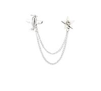 Brooch Lapel Pin for Men Silver Airplane With Hanging Chain And Stone Star Detail Lapel Pin Badge Coat Suit Wedding Gift Party Shirt Collar Accessories,KN11