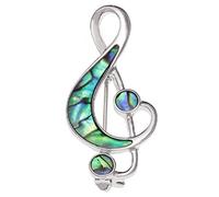 Brooch Lapel Pin Inlaid With Sustainable Ethically Sourced Abalone Shell Silver Plated Jewellery For Women Girls Gift Boxed (Treble Clef Music Note Brooch - Abalone Shell)