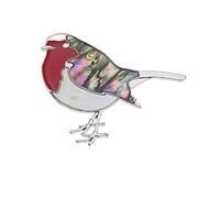 Brooch Lapel Pin Inlaid With Sustainable Ethically Sourced Abalone Shell Silver Plated Jewellery For Women Girls Gift Boxed (Robin Brooch)