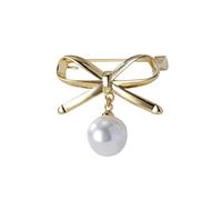 Brooch Lapel Pins Copper Gold Plated Coat Jacket Accessories Women's Brooch Simple Bow Shaped Brooch with Pearl Pendant for Women Girls Costume Accessory (Color : A)