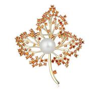 Brooch Orange Zircon Maple Leaf Shaped Brooch Pins Clothes For Women Wedding Rhinestone Leaves Pins Broches Metal Badges Brooch