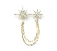 Brooch Pin Double Six Point Star Chain Brooch Rhinestone Intersperse Metal Pins Women's Blouse Suit Collar Jewel Accessories